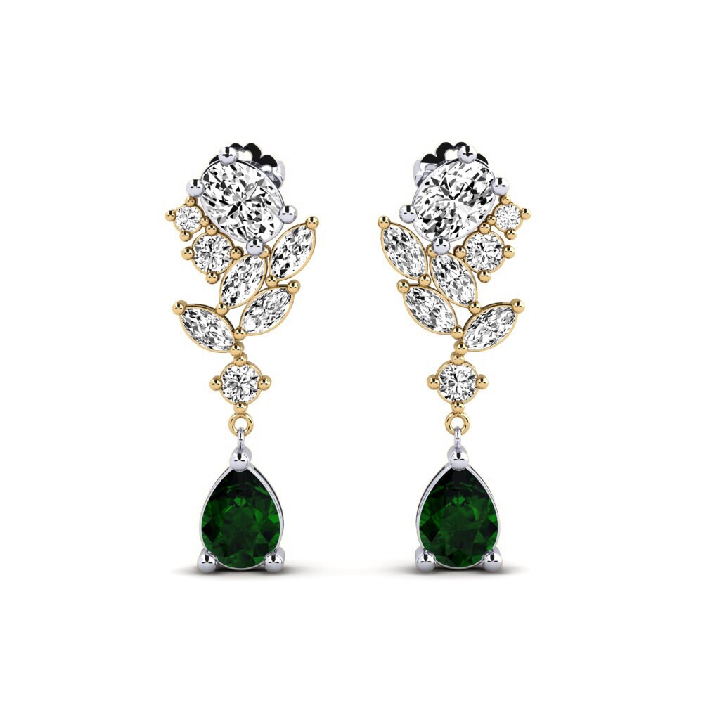 14k White & Yellow Gold Green Tourmaline Women's Earring Vivil