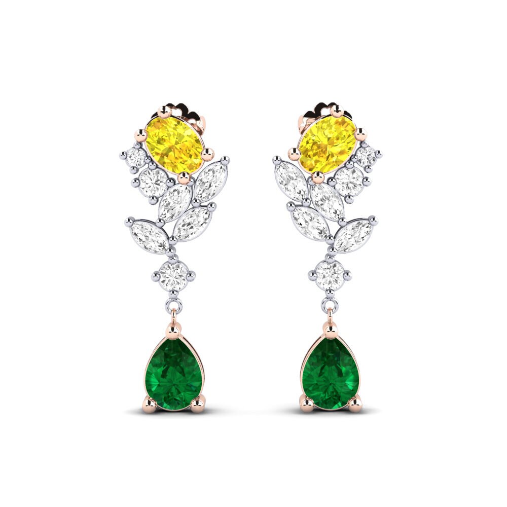 14k Rose & White Gold Emerald (Lab Created) Women's Earring Vivil