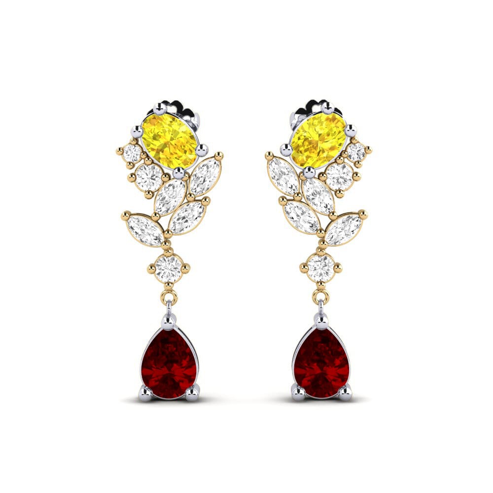14k White & Yellow Gold Ruby (Lab Created) Women's Earring Vivil
