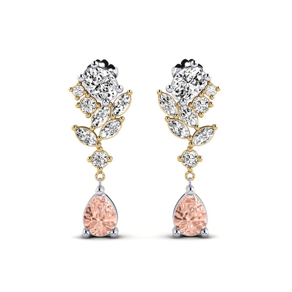 14k White & Yellow Gold Morganite Women's Earring Vivil