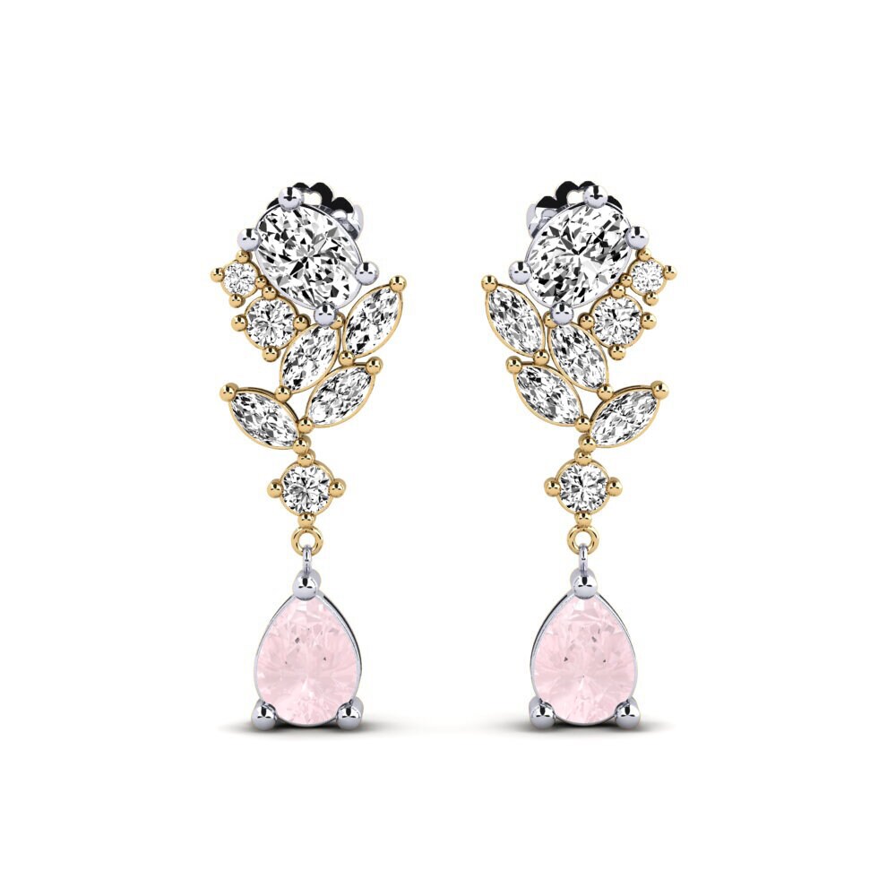 14k White & Yellow Gold Rose Quartz Women's Earring Vivil