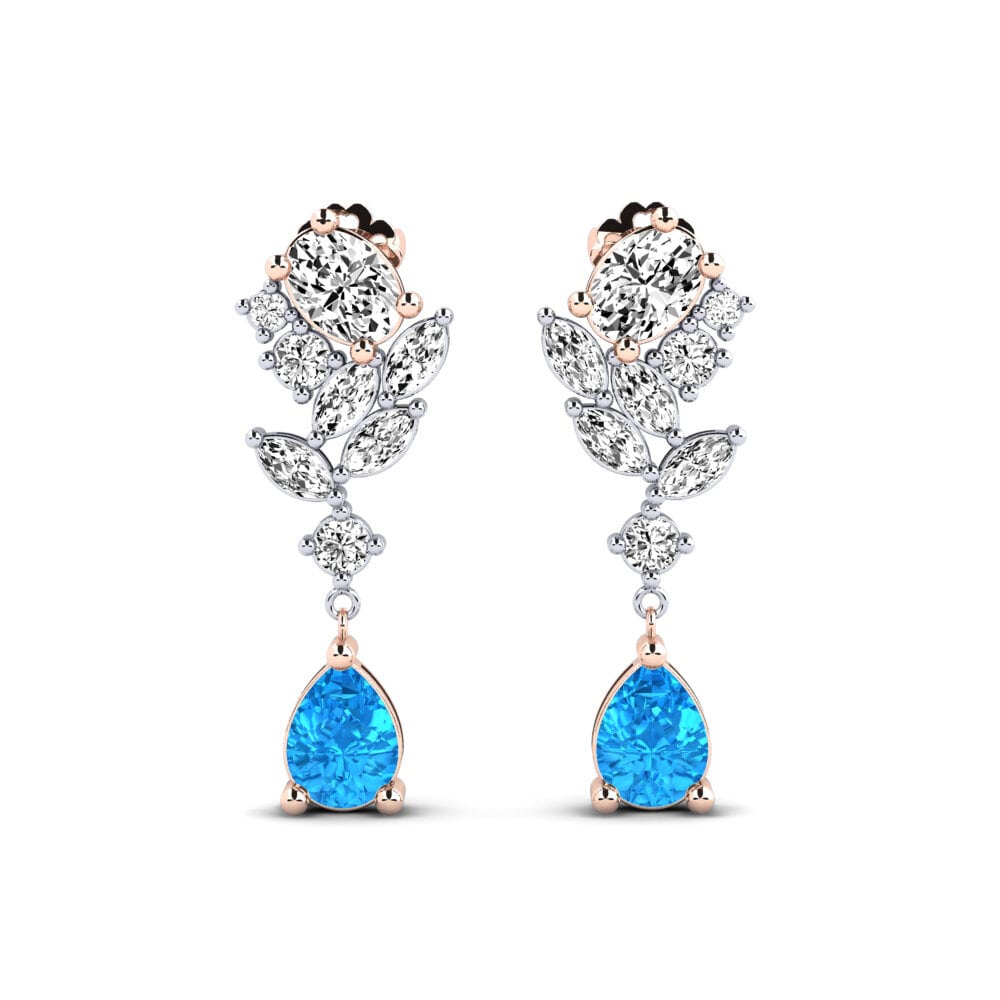 14k Rose & White Gold Blue Topaz Women's Earring Vivil