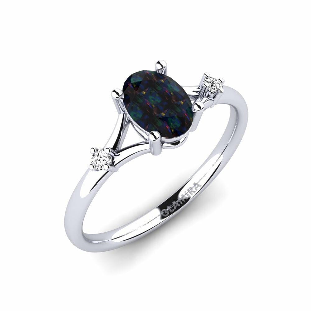 14k White Gold Oval Black Opal Engagement Ring Zephyra - Oval