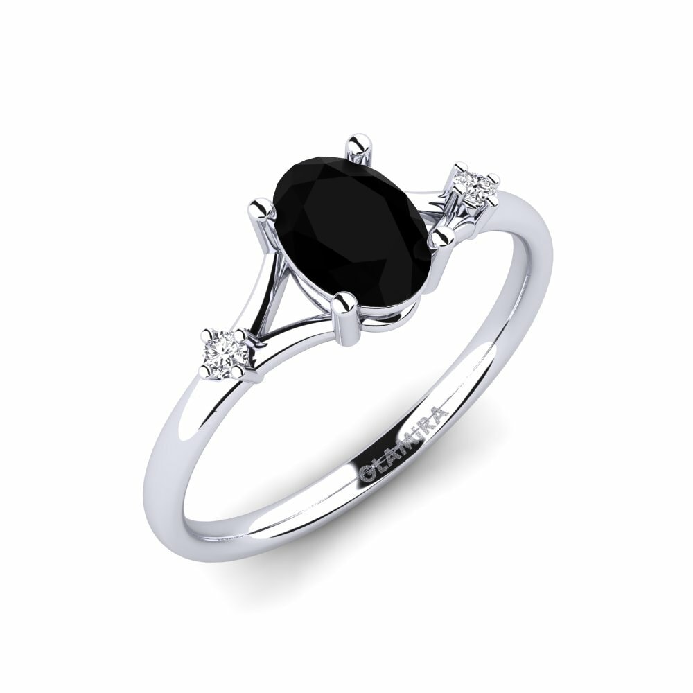 14k Oro Blanco Ovalado Diamante Negro Anillo de compromiso Zephyra - Oval
