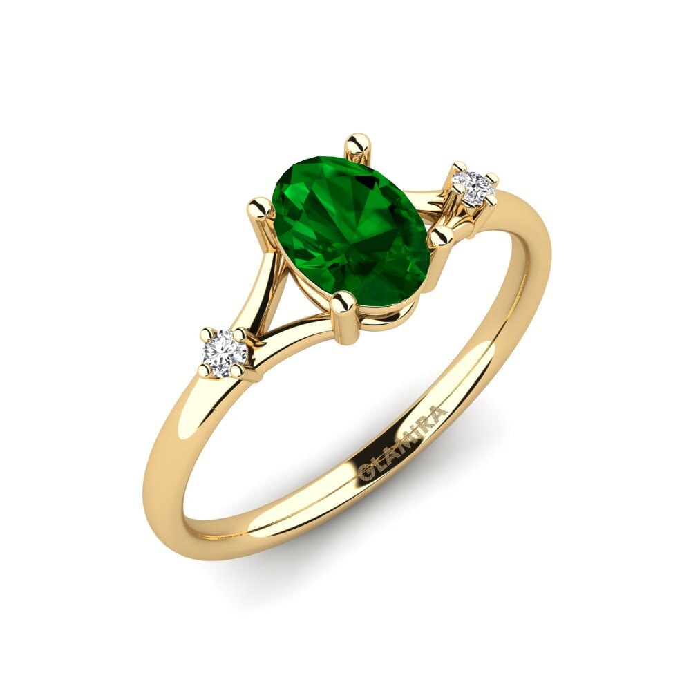 14k Oro Amarillo Circonita Verde Anillo de compromiso Zephyra - Oval