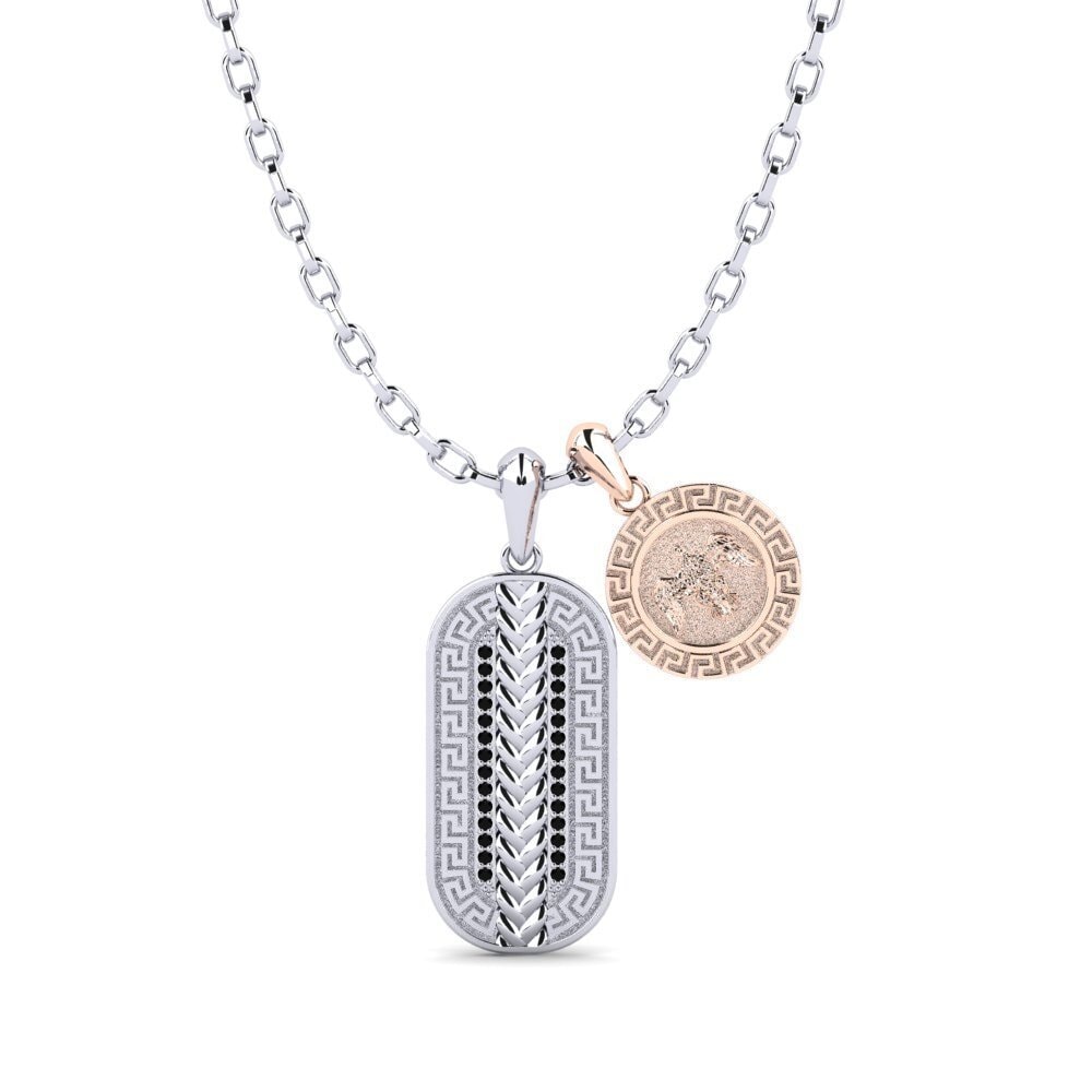 18k Oro Blanco & Rosa Diamante Negro Colgante para hombre Pugio