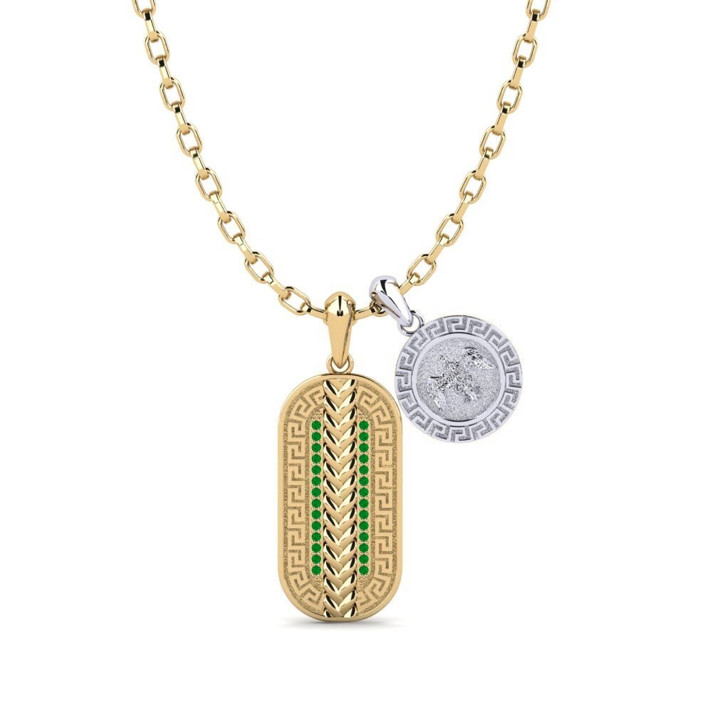 14ct Yellow & White Gold Emerald Men's Pendant Pugio