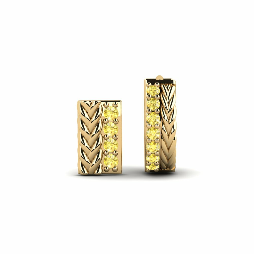14K Geel Goud Rond Gele Saffier Heren Oorbellen Vaulx - SET