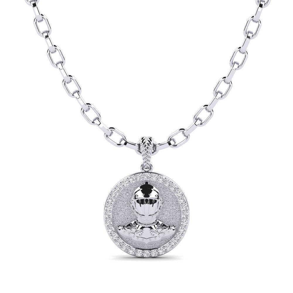 14ct White Gold Round Lab Grown Diamond Men's Pendant Chivalry