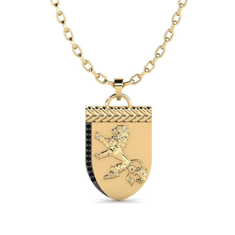 14ct Yellow Gold with Black Rhodium Round Black Sapphire Men's Pendant Falaise