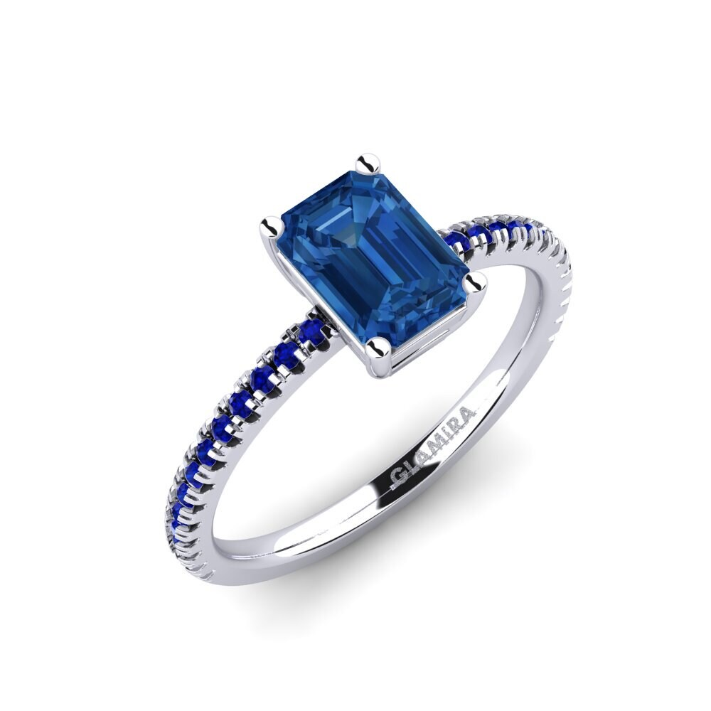 Bague Demi-alliance En Argent 925 Avec Saphir Bleu Naturel - Taille 6.5 (autres Sur Demande) - Fait Main