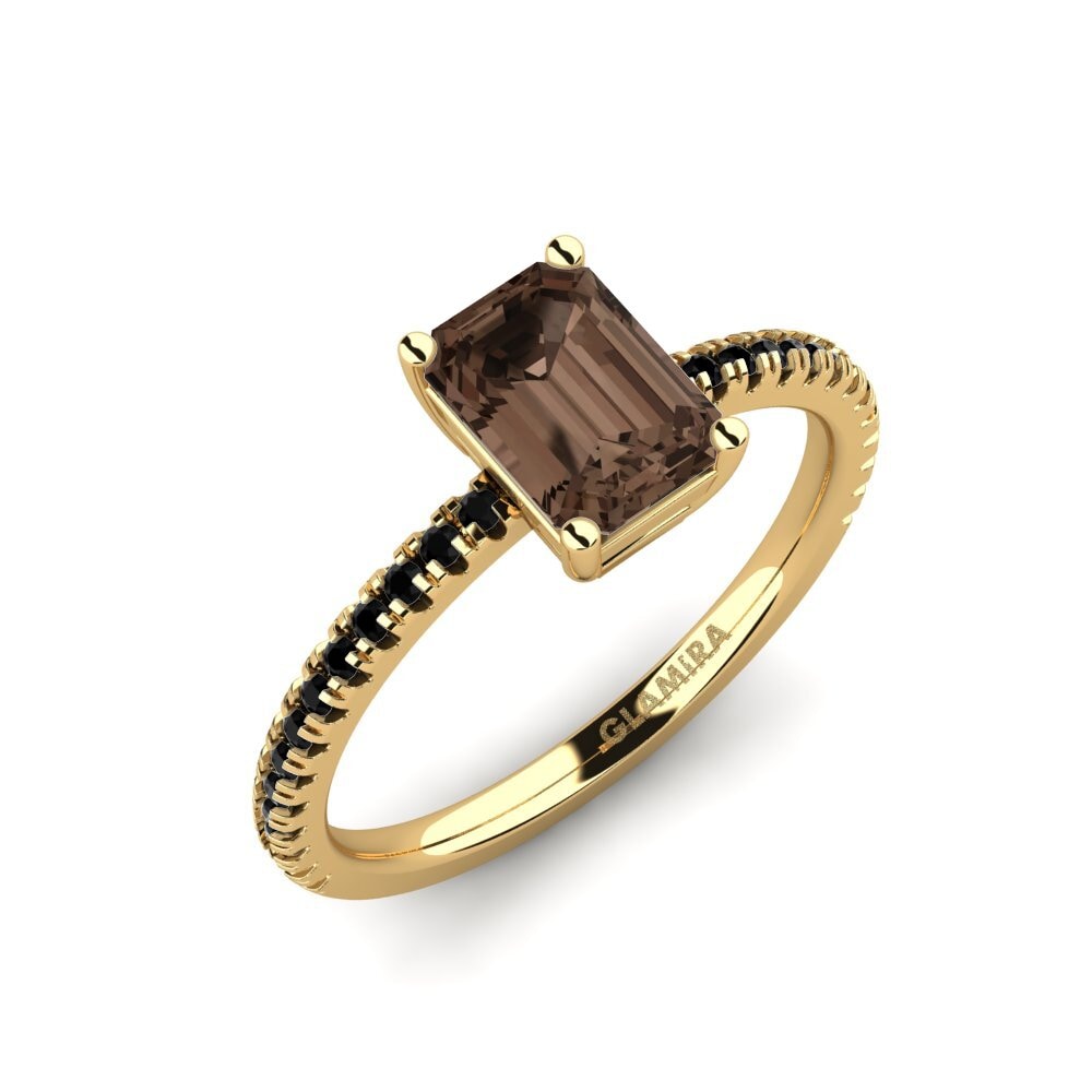 18k Oro Amarillo Cuarzo humo Anillo de compromiso Aldea