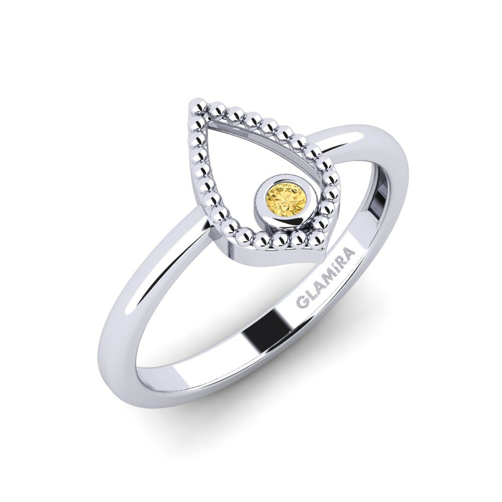 18K Wit Goud Rond Gele Diamant Verlovingsring Aldean