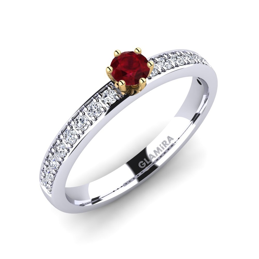 18ct White / Yellow Gold Ruby Engagement Ring Ageall 0.16 crt