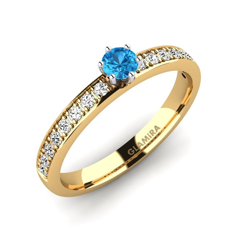 9ct Yellow & White Gold Blue Topaz Engagement Ring Ageall 0.16 crt