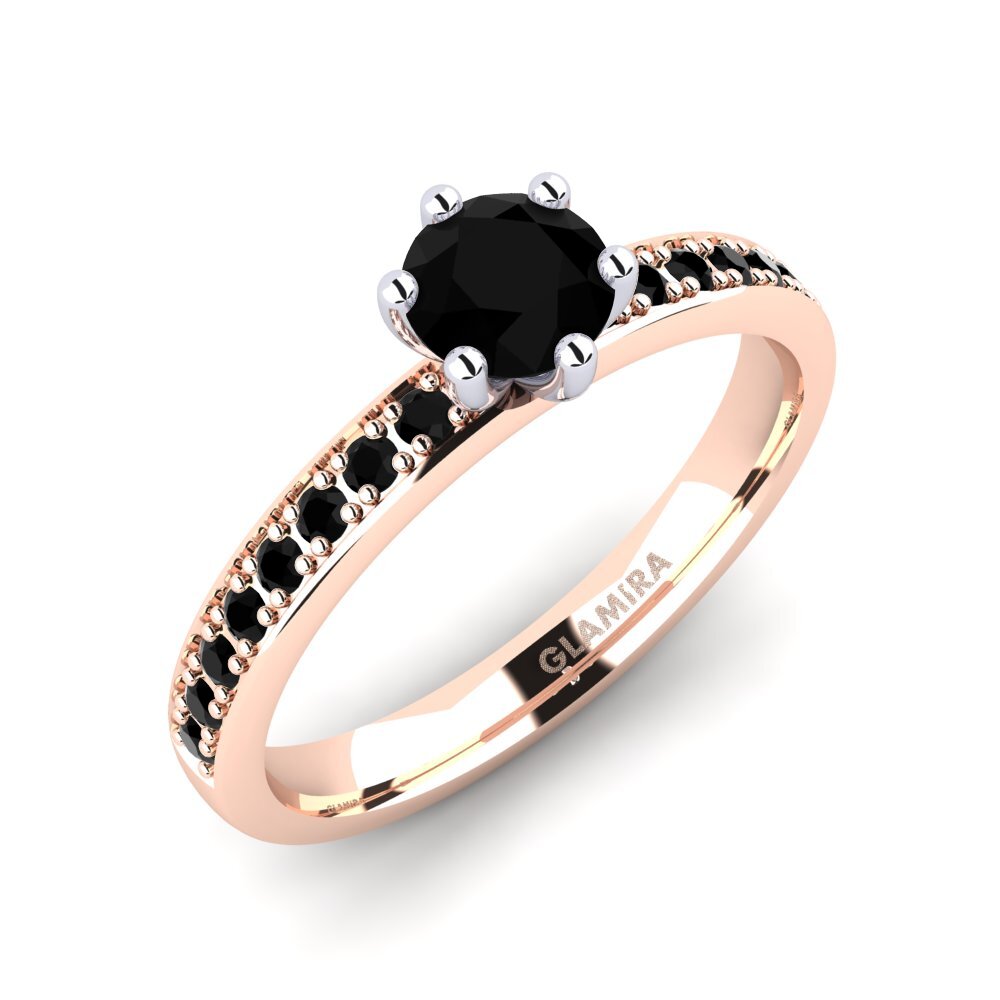 Or Rose & Blanc 585 Diamant Noir Bague de fiançailles Ageall 0.5 crt
