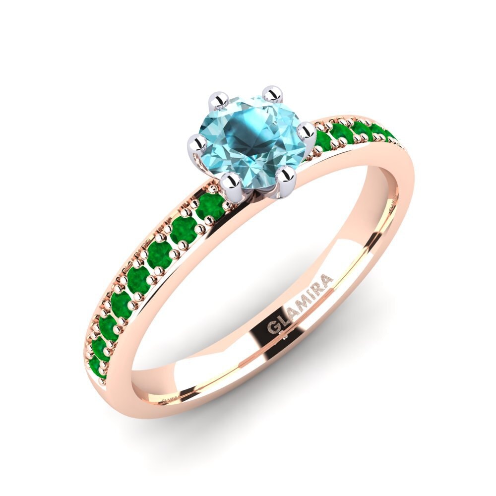 14k Oro Rosa & Blanco Circón Azul Anillo de compromiso Ageall 0.5 crt