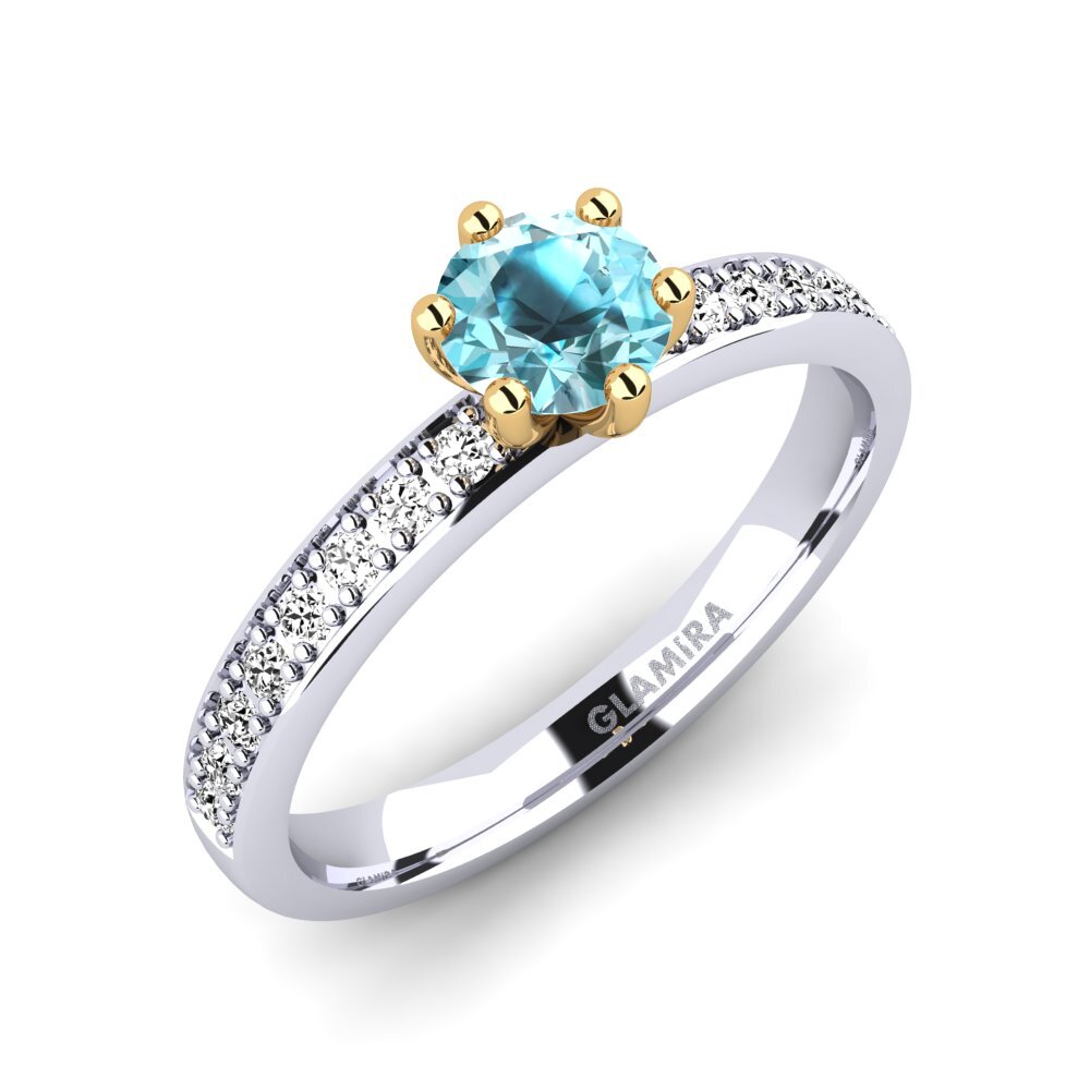 14ct White / Yellow Gold Blue Zircon Engagement Ring Ageall 0.5 crt