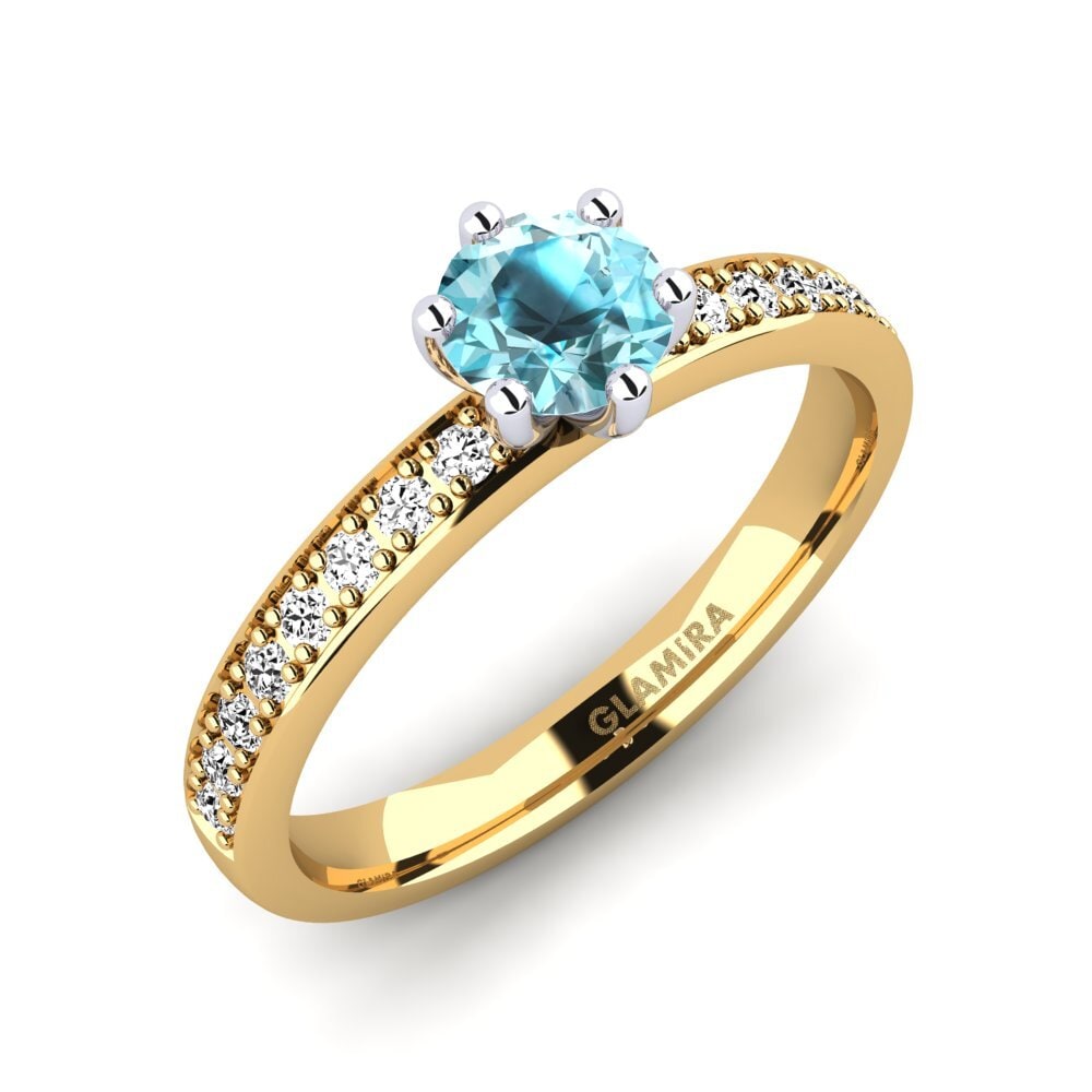 14ct Yellow / White Gold Blue Zircon Engagement Ring Ageall 0.5 crt