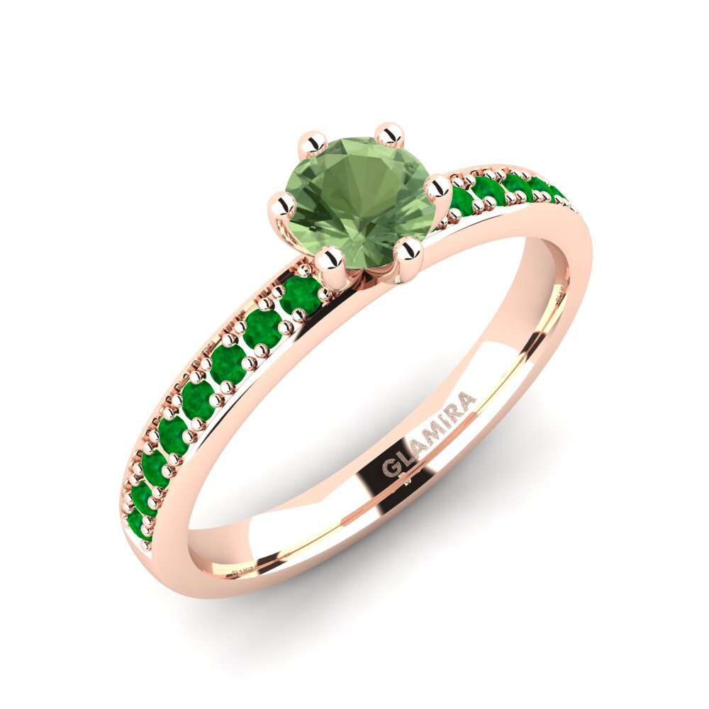 14K Rood Goud Groene Saffier Verlovingsring Ageall 0.5 crt