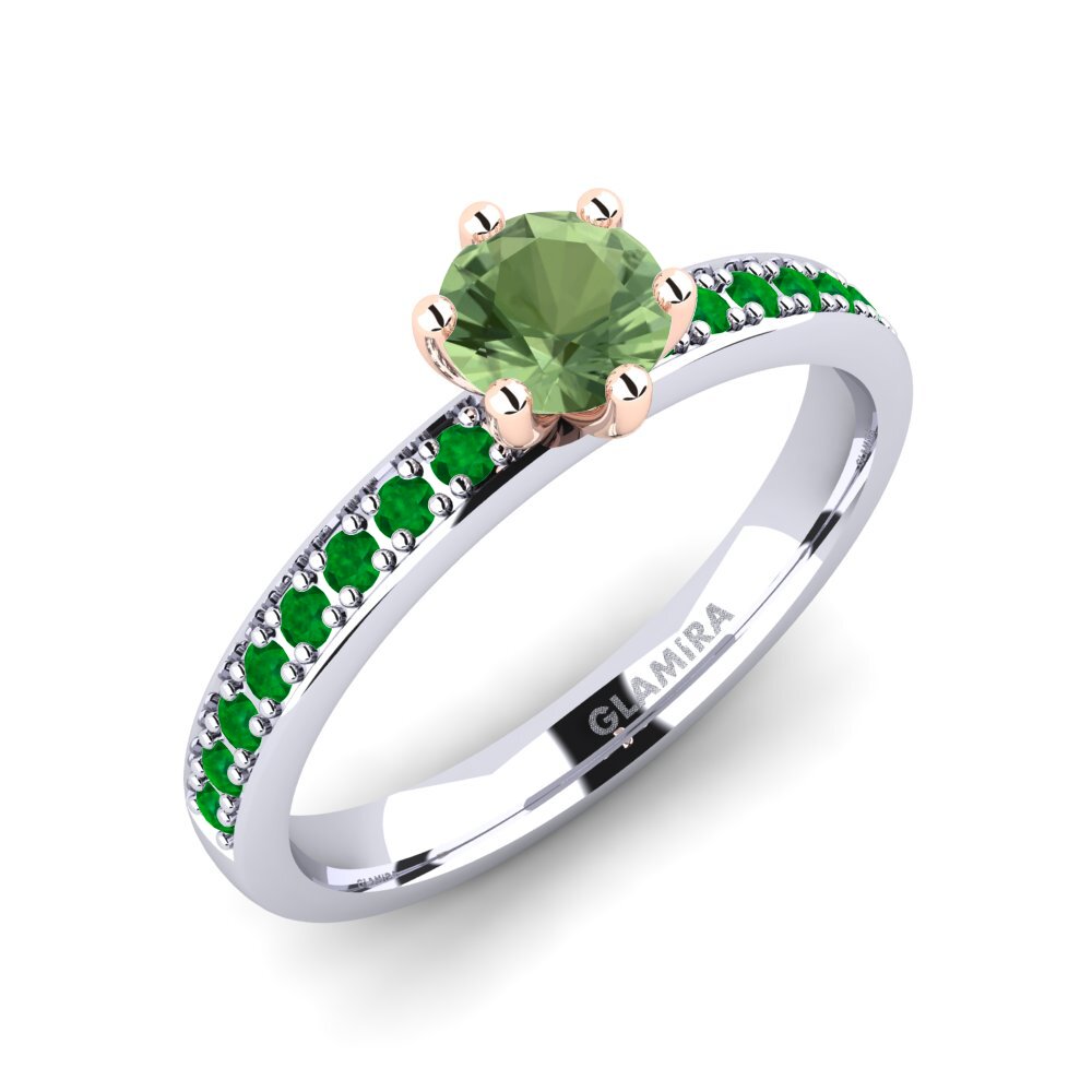 14K Wit & Rood Goud Groene Saffier Verlovingsring Ageall 0.5 crt