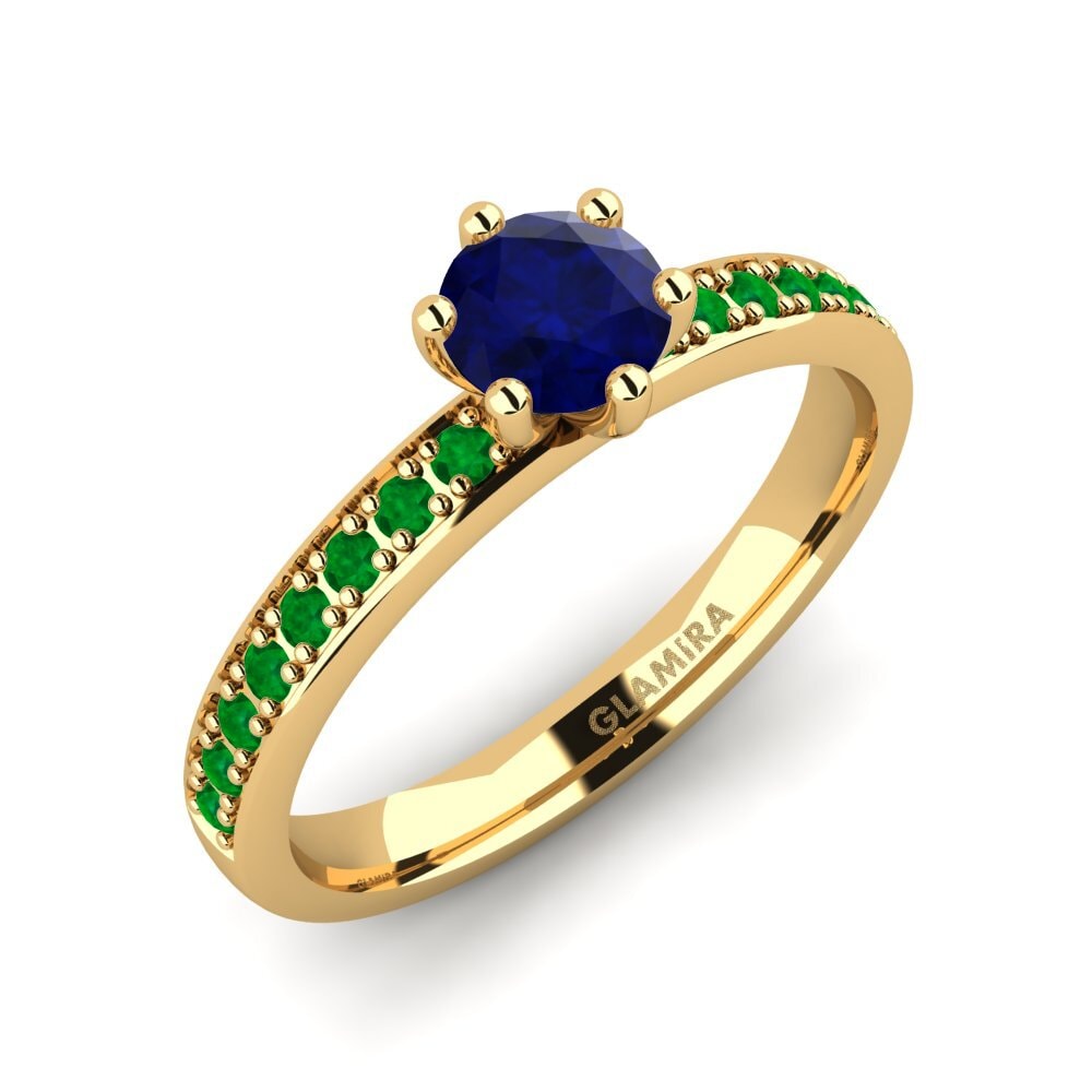 14K Geel Goud Saffier Verlovingsring Ageall 0.5 crt