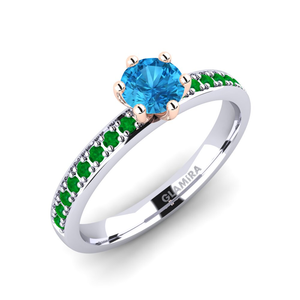 14ct White / Rose Gold Blue Topaz Engagement Ring Ageall 0.5 crt