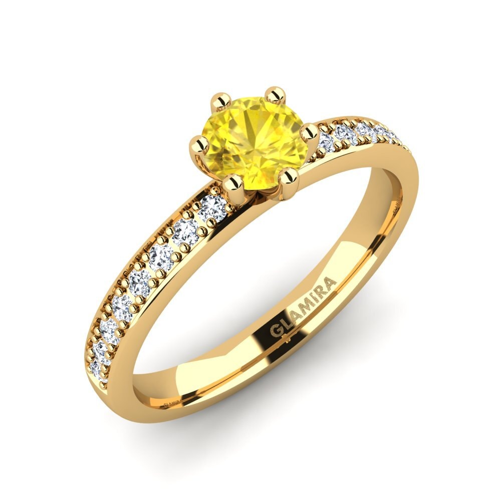 Or Jaune 585 Saphir Jaune Bague de fiançailles Ageall 0.5 crt
