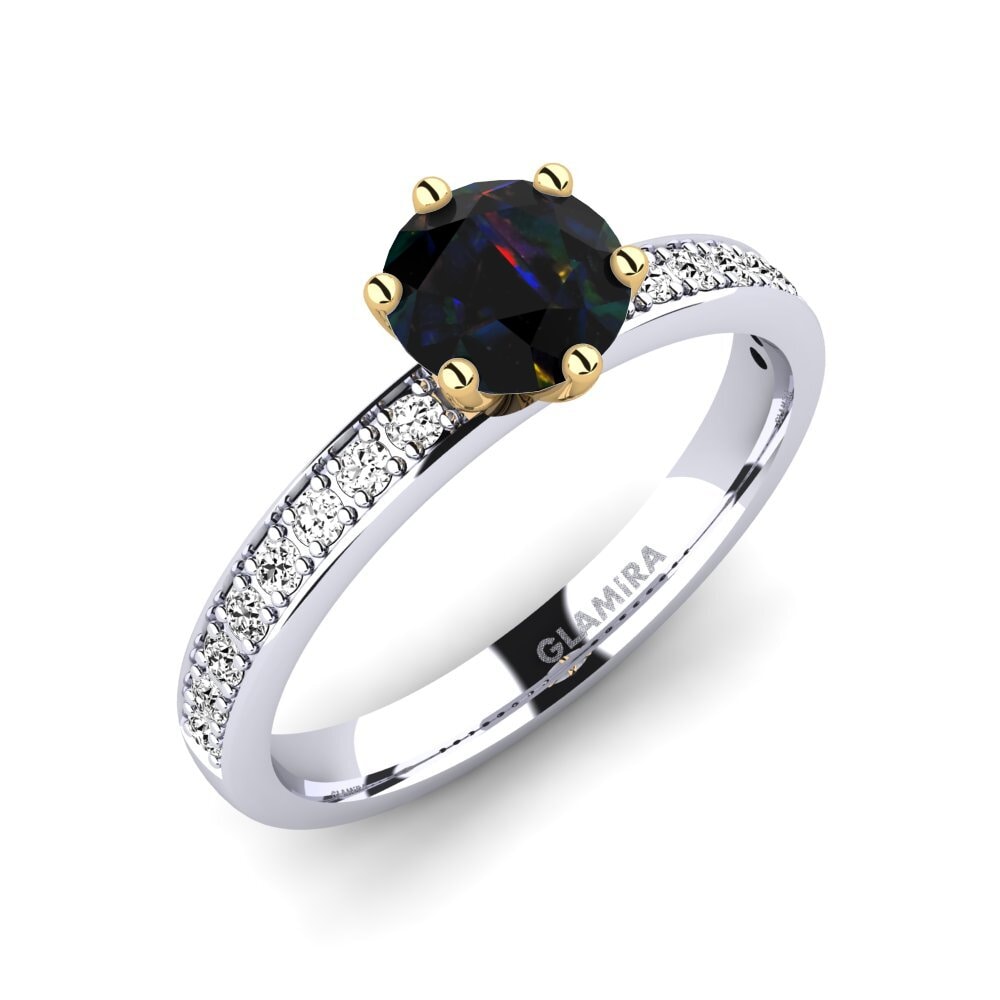14ct White / Yellow Gold Black Opal Engagement Ring Ageall 0.8 crt