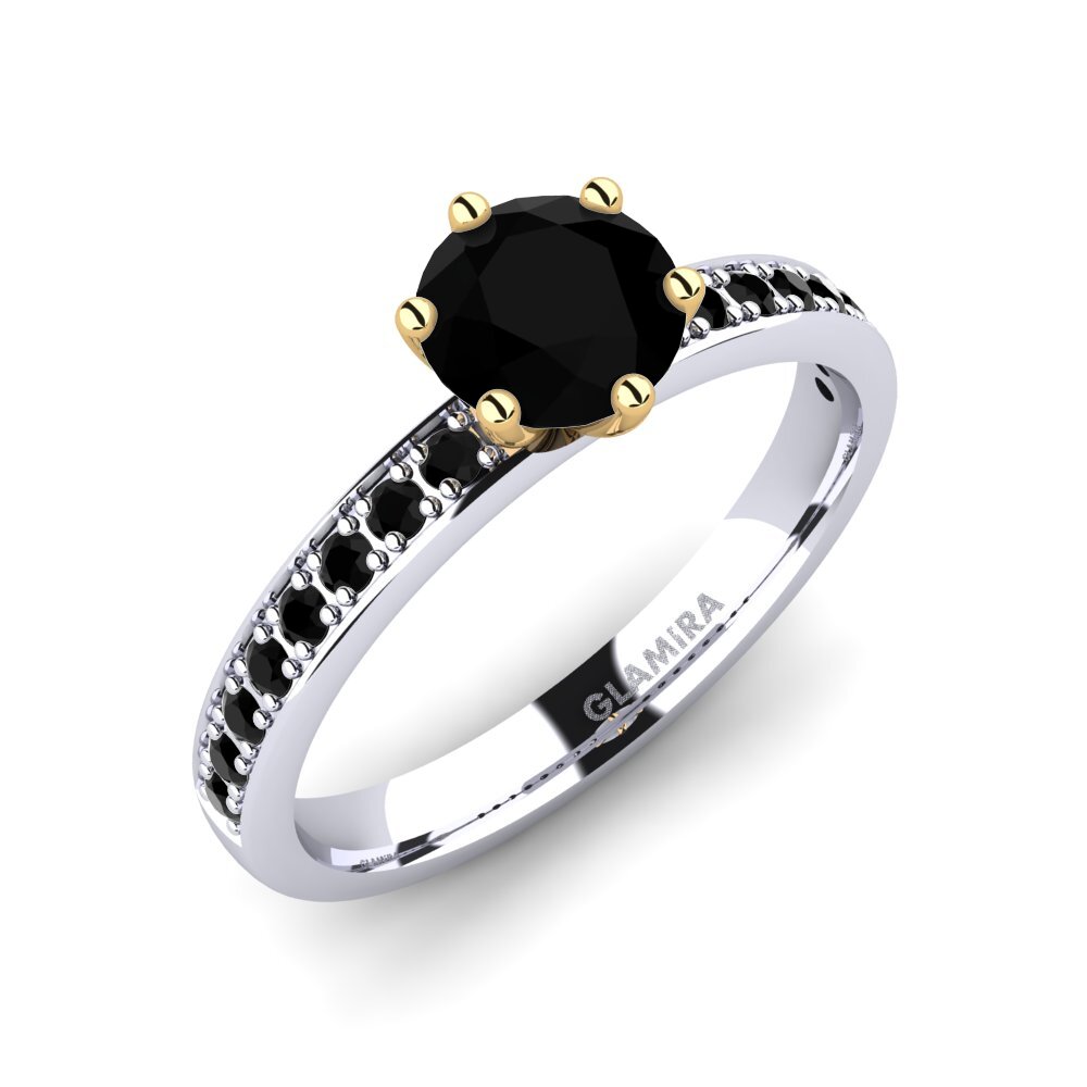14ct White / Yellow Gold Black Diamond Engagement Ring Ageall 0.8 crt