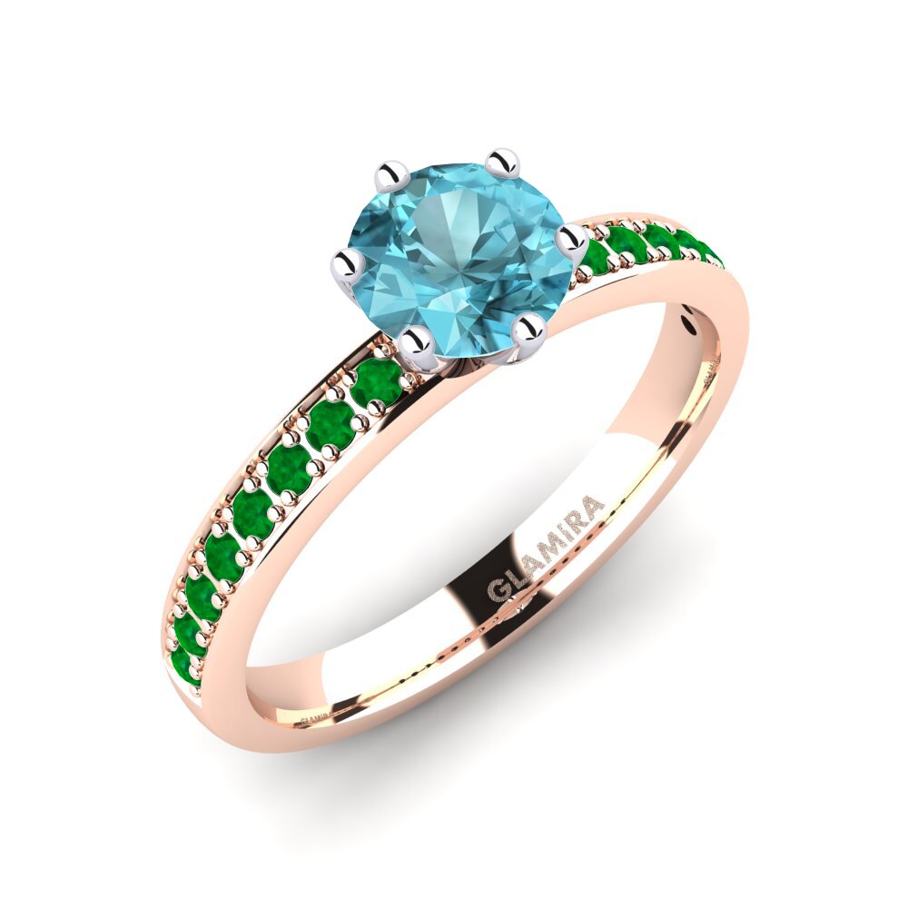14k Oro Rosa & Blanco Circón Azul Anillo de compromiso Ageall 0.8 crt