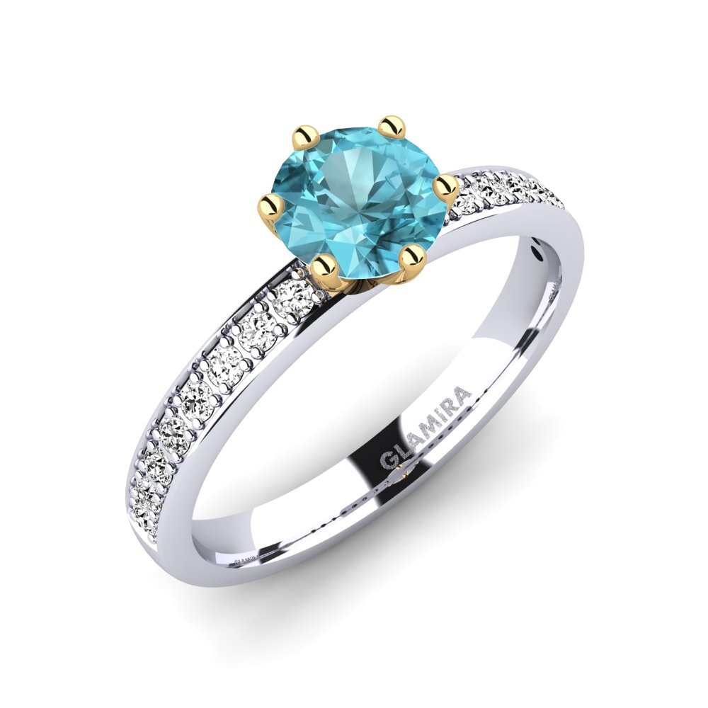 14ct White / Yellow Gold Blue Zircon Engagement Ring Ageall 0.8 crt