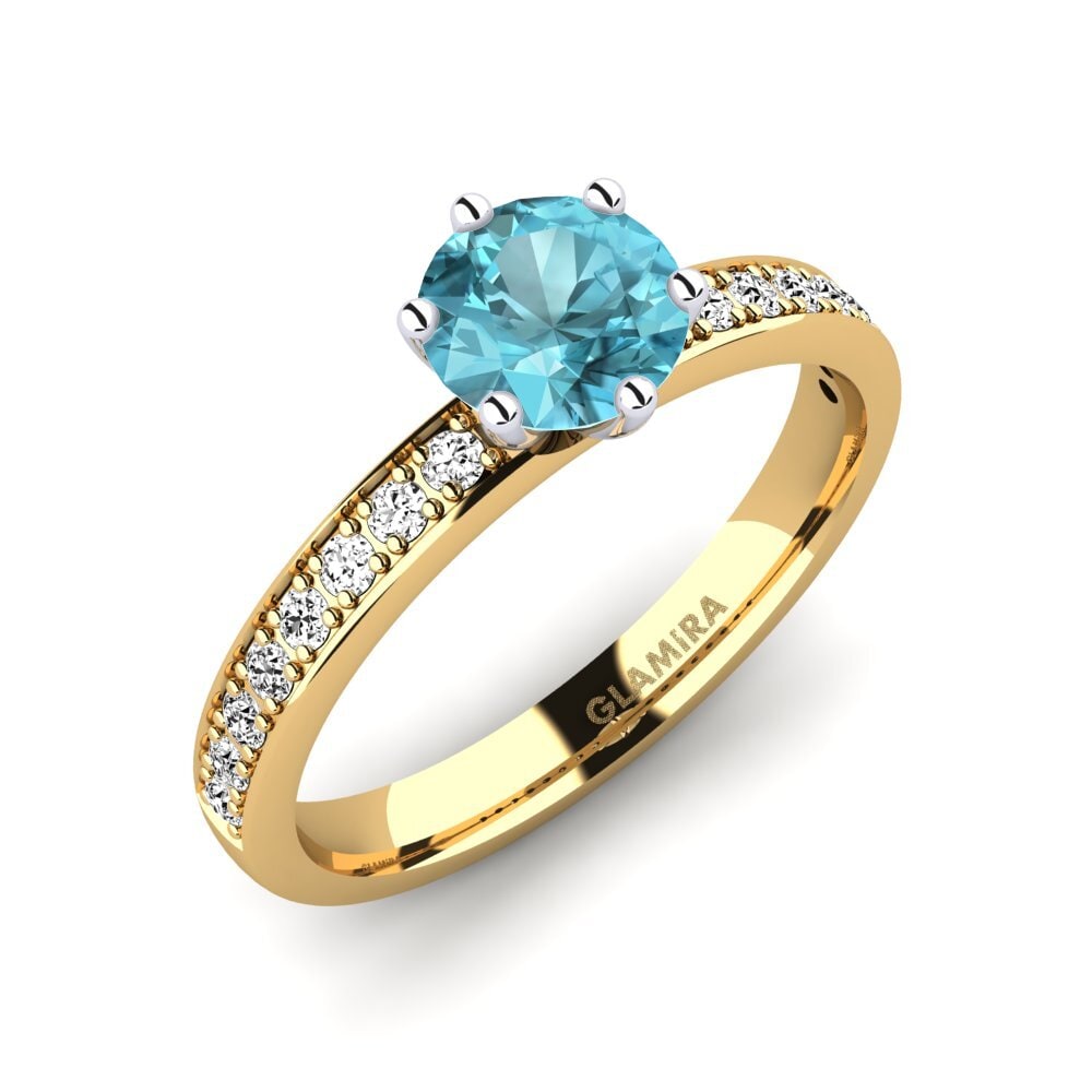 14ct Yellow / White Gold Blue Zircon Engagement Ring Ageall 0.8 crt