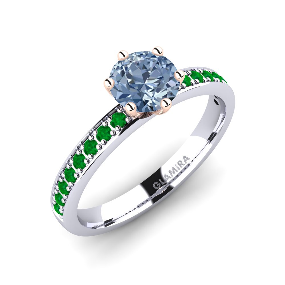 14K Wit & Rood Goud Blauwe Diamant Verlovingsring Ageall 0.8 crt