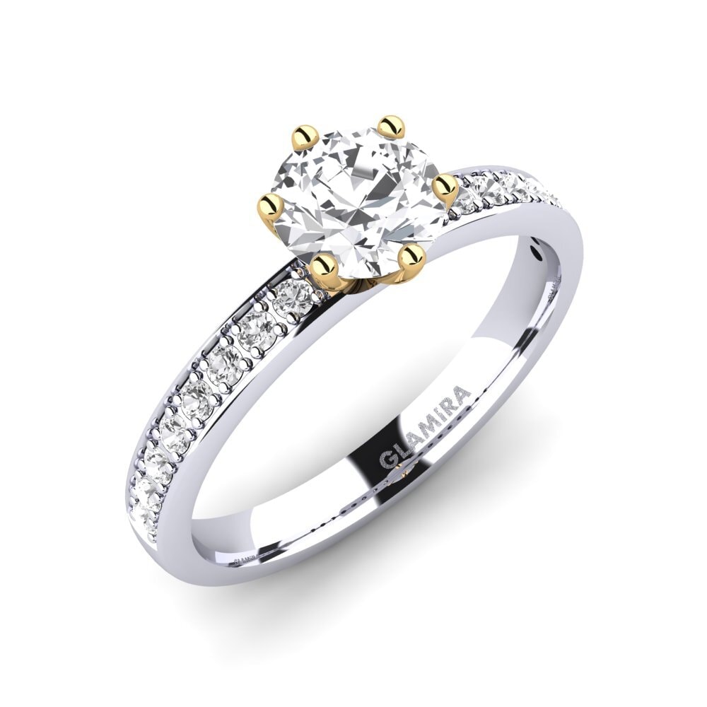 14ct White / Yellow Gold White sapphire Engagement Ring Ageall 0.8 crt