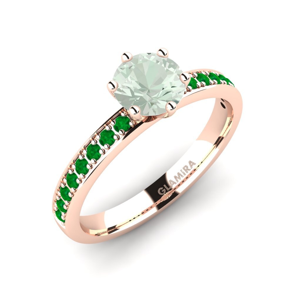 18k Oro Rosa Amatista verde Anillo de compromiso Ageall 0.8 crt