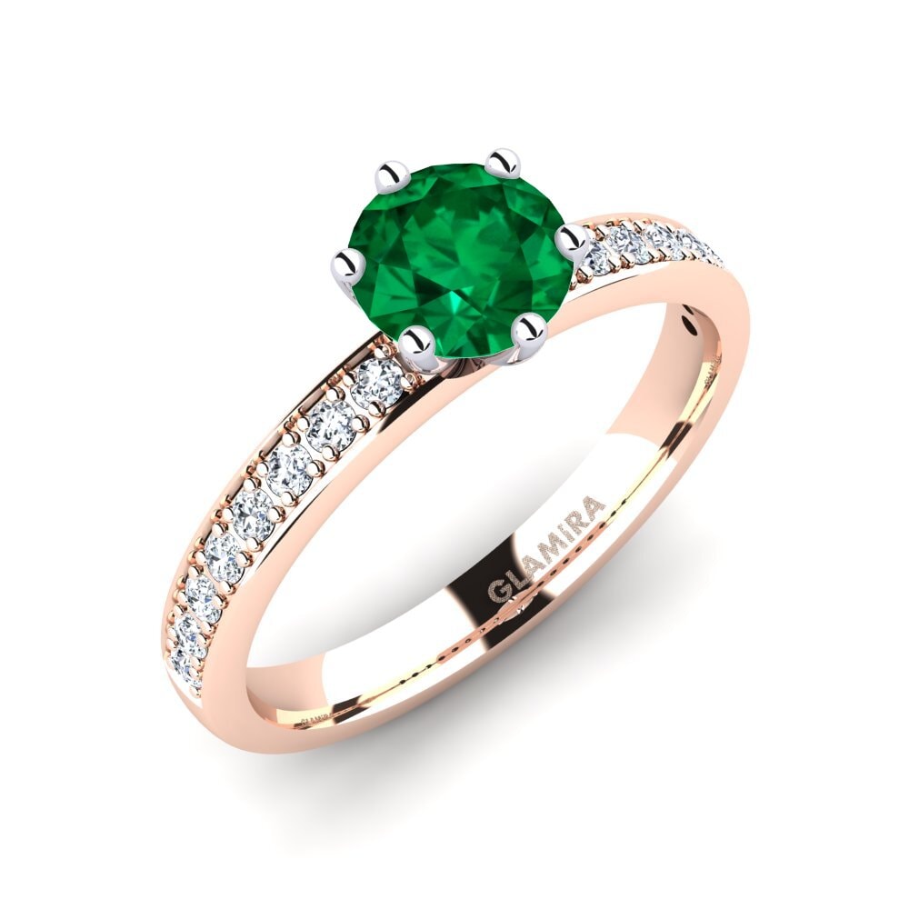 14ct Rose / White Gold Emerald (Lab Created) Engagement Ring Ageall 0.8 crt