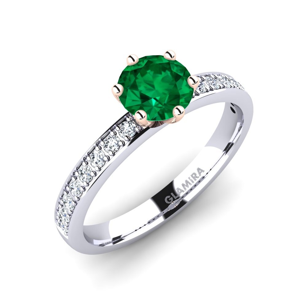 14ct White / Rose Gold Emerald (Lab Created) Engagement Ring Ageall 0.8 crt