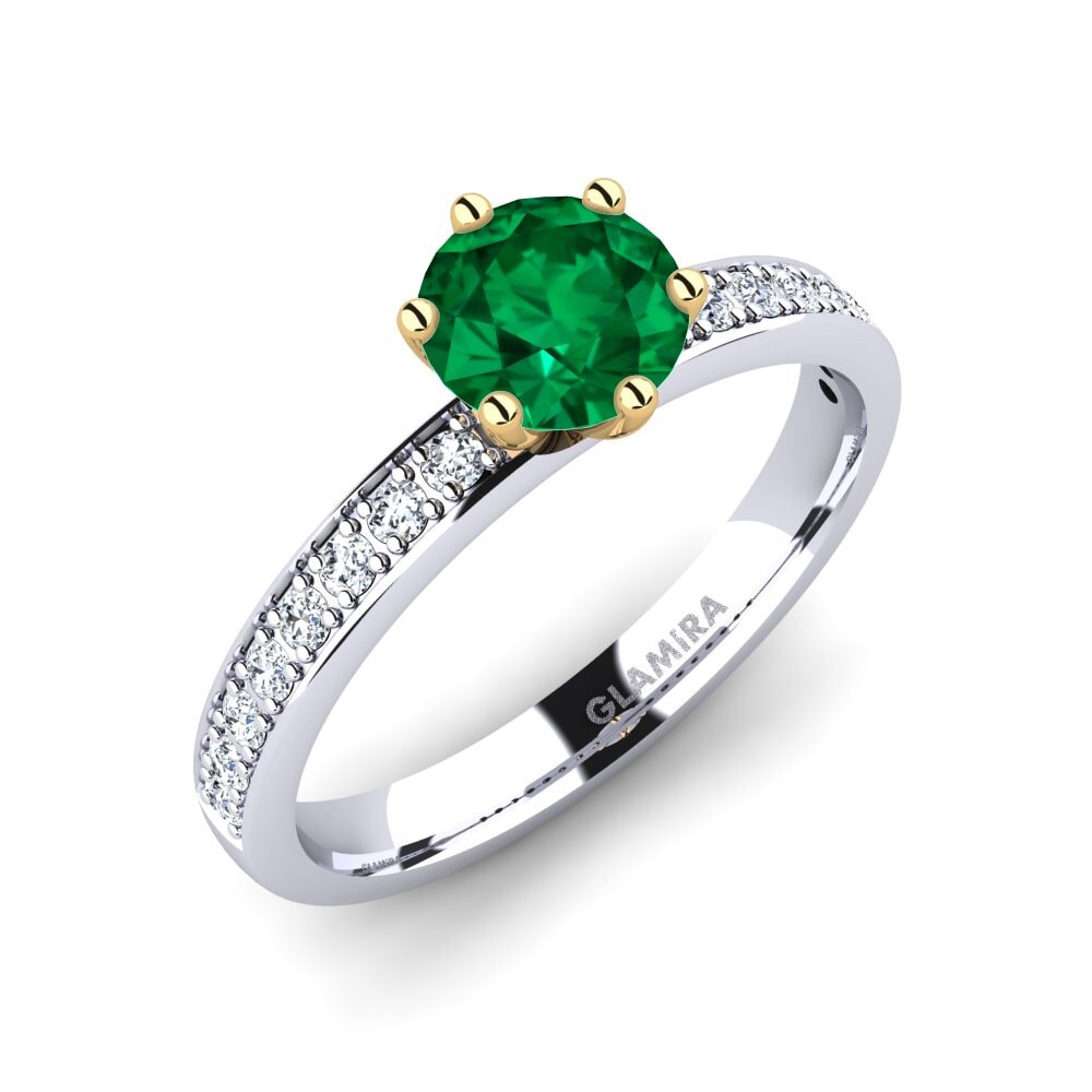 14ct White / Yellow Gold Emerald (Lab Created) Engagement Ring Ageall 0.8 crt