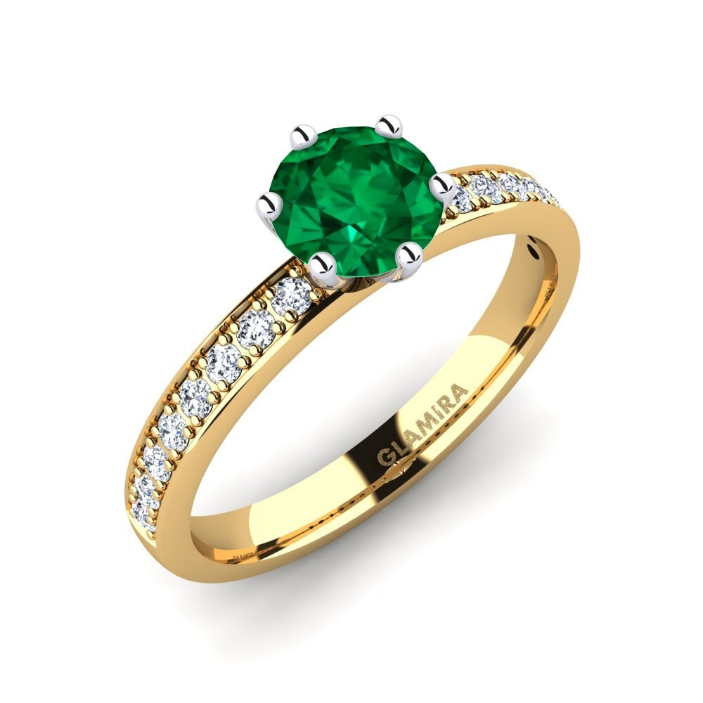 14ct Yellow / White Gold Emerald (Lab Created) Engagement Ring Ageall 0.8 crt