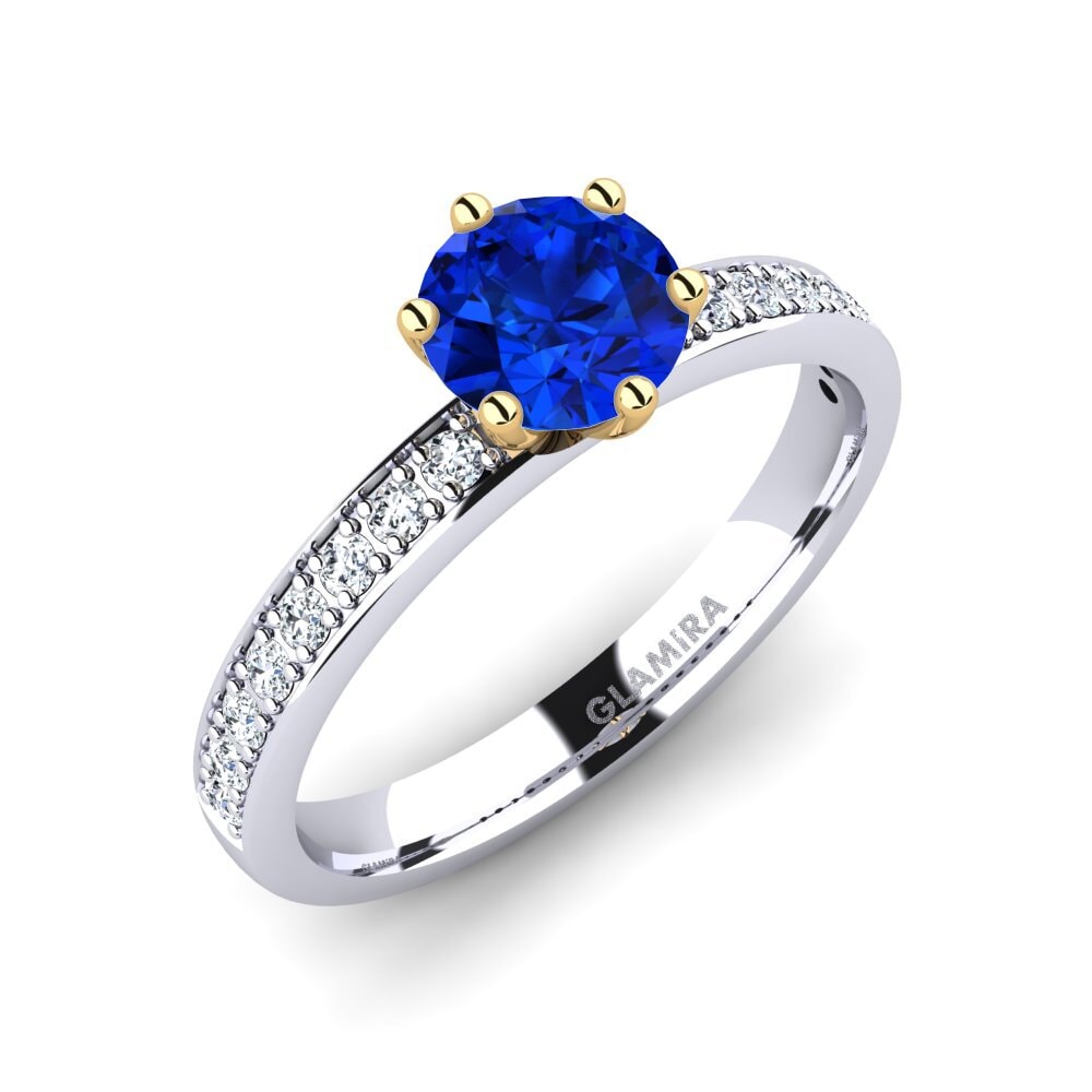 14ct White / Yellow Gold Sapphire (Lab Created) Engagement Ring Ageall 0.8 crt