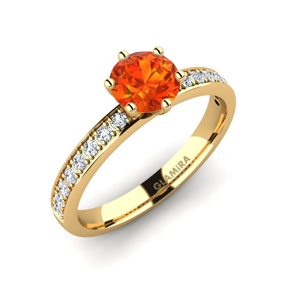 18k Oro Amarillo Zafiro Naranja Anillo de compromiso Ageall 0.8 crt