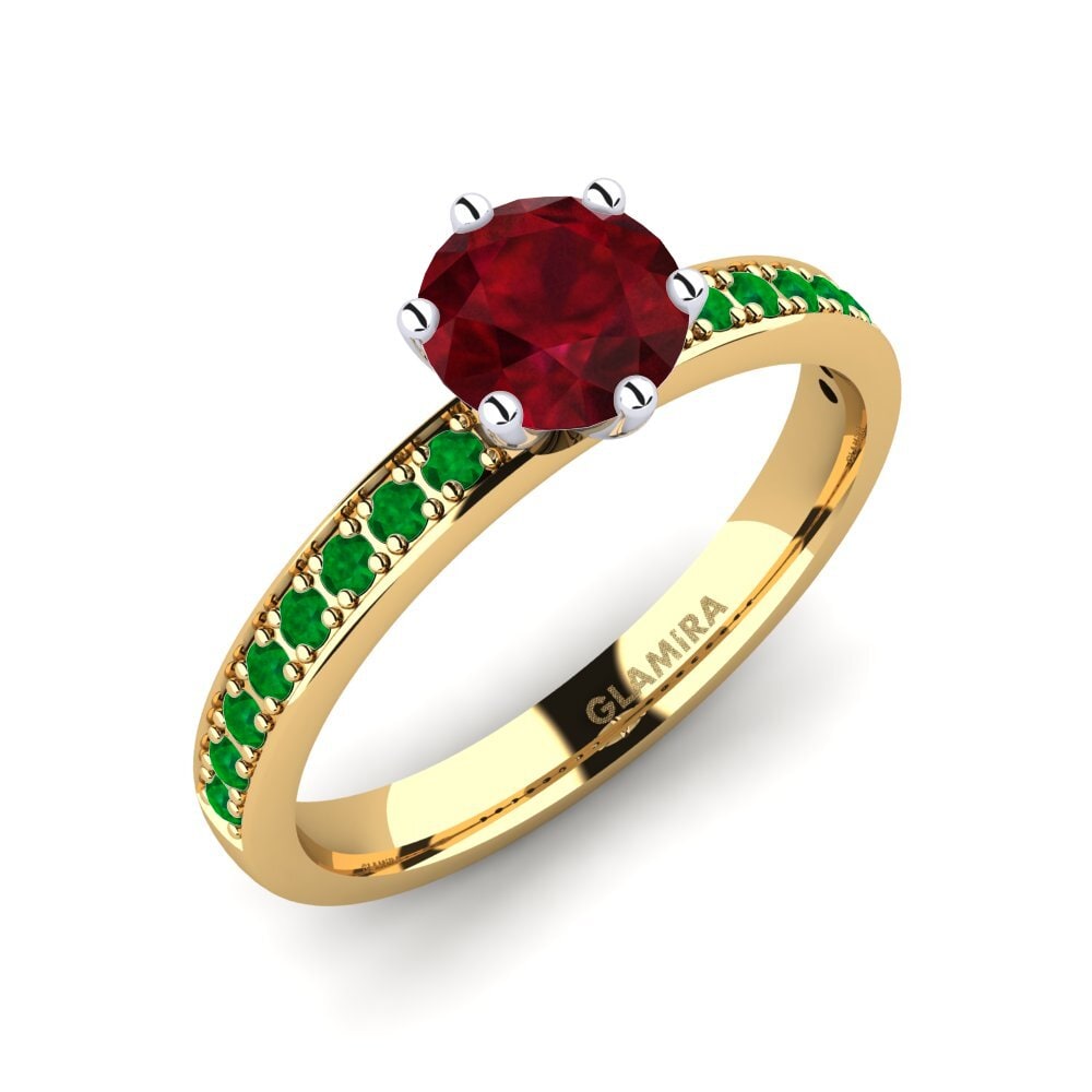 14K Geel & Wit Goud Robijn Verlovingsring Ageall 0.8 crt