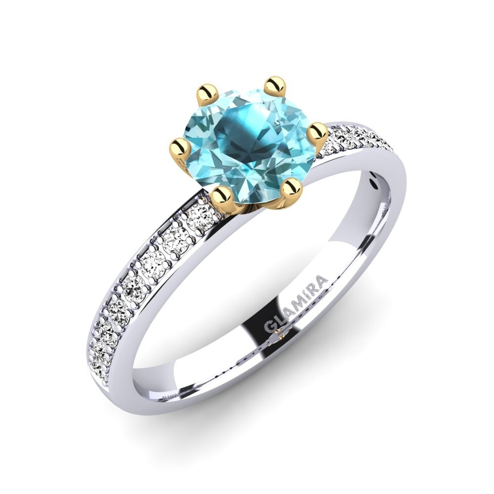 14ct White / Yellow Gold Blue Zircon Engagement Ring Ageall 1.0 crt
