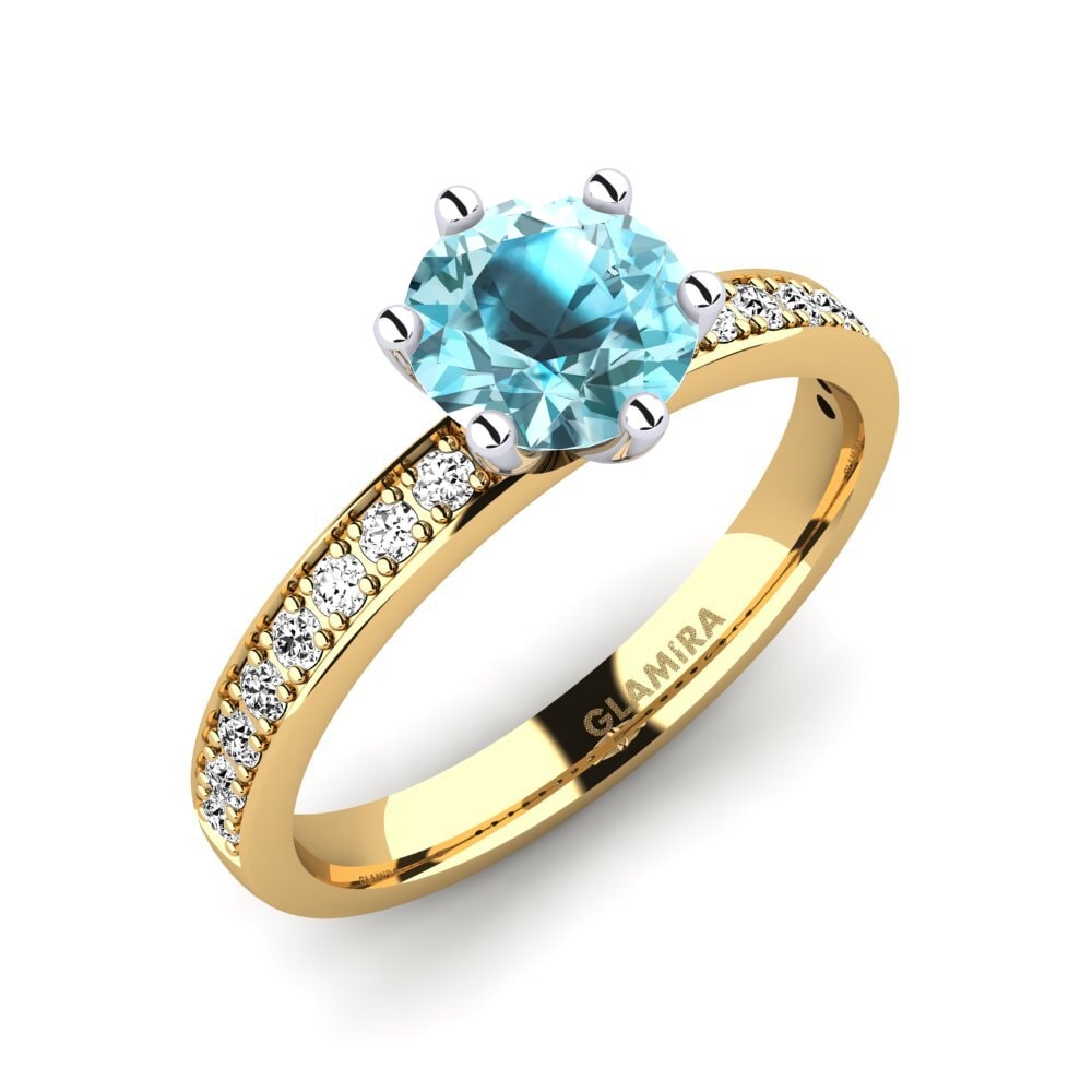 14ct Yellow / White Gold Blue Zircon Engagement Ring Ageall 1.0 crt
