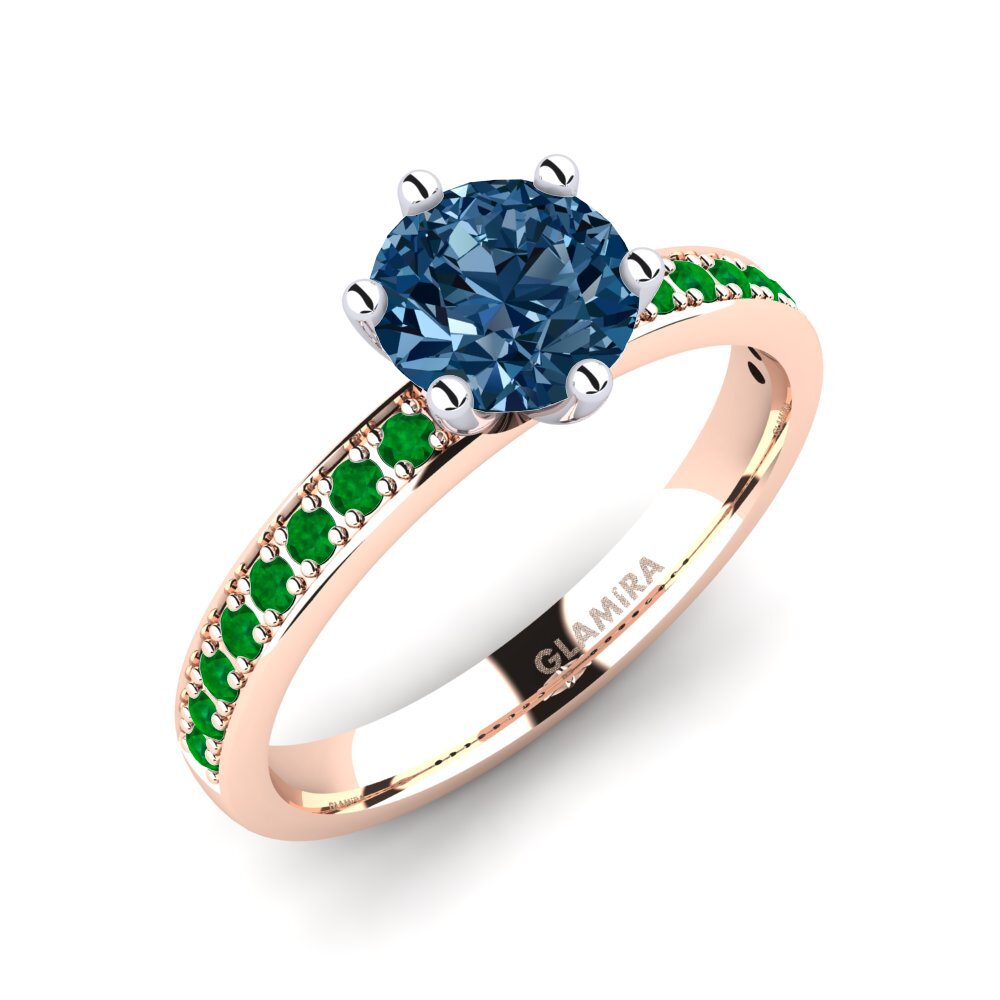14K Rood & Wit Goud Blauwe Diamant Verlovingsring Ageall 1.0 crt