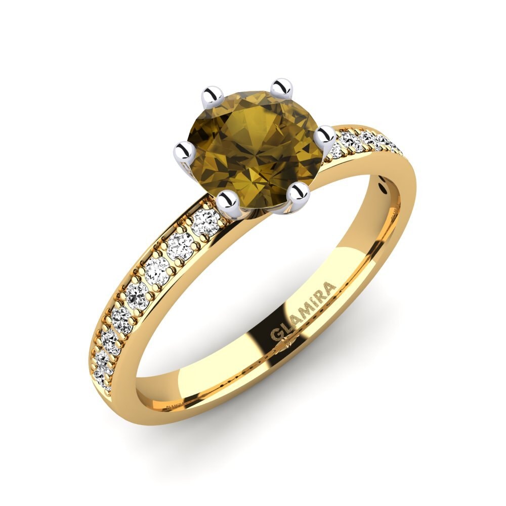 14ct Yellow / White Gold Brown Zircon Engagement Ring Ageall 1.0 crt