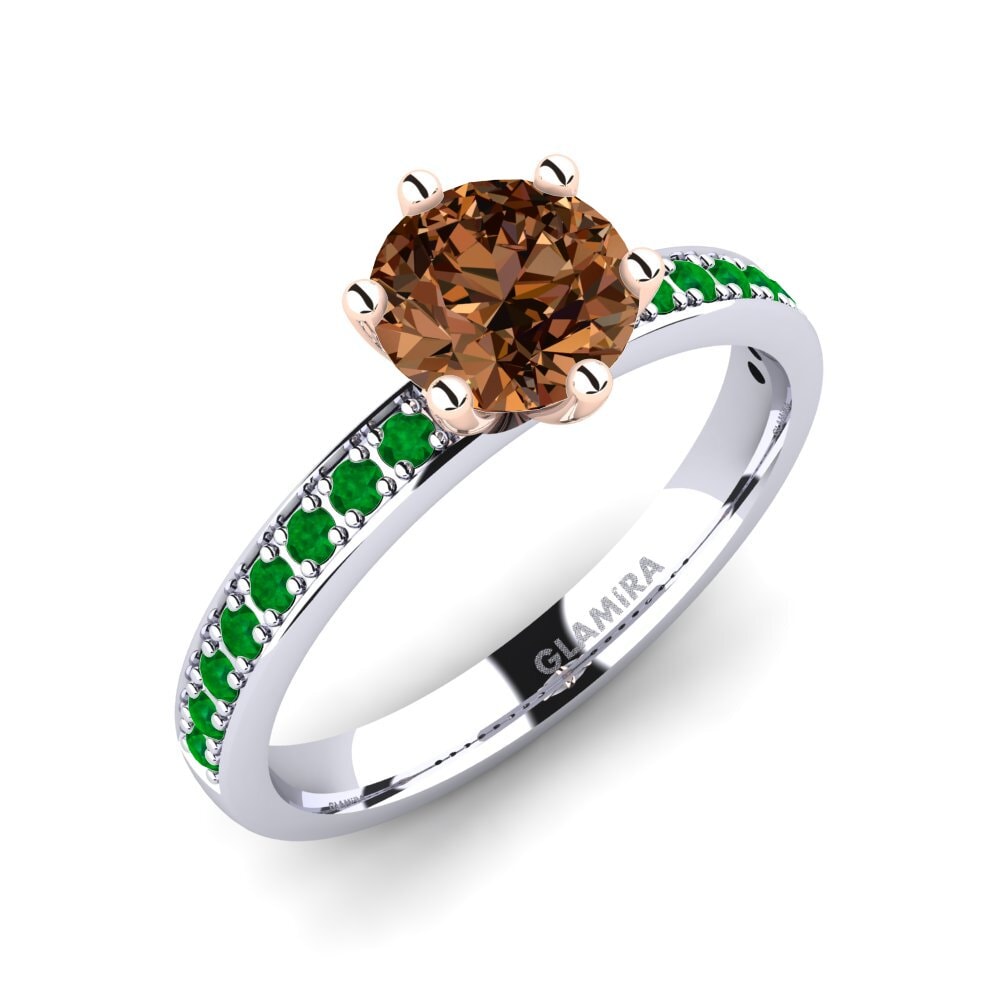18K White & Rose Gold Brown Diamond Engagement Ring Ageall 1.0 crt
