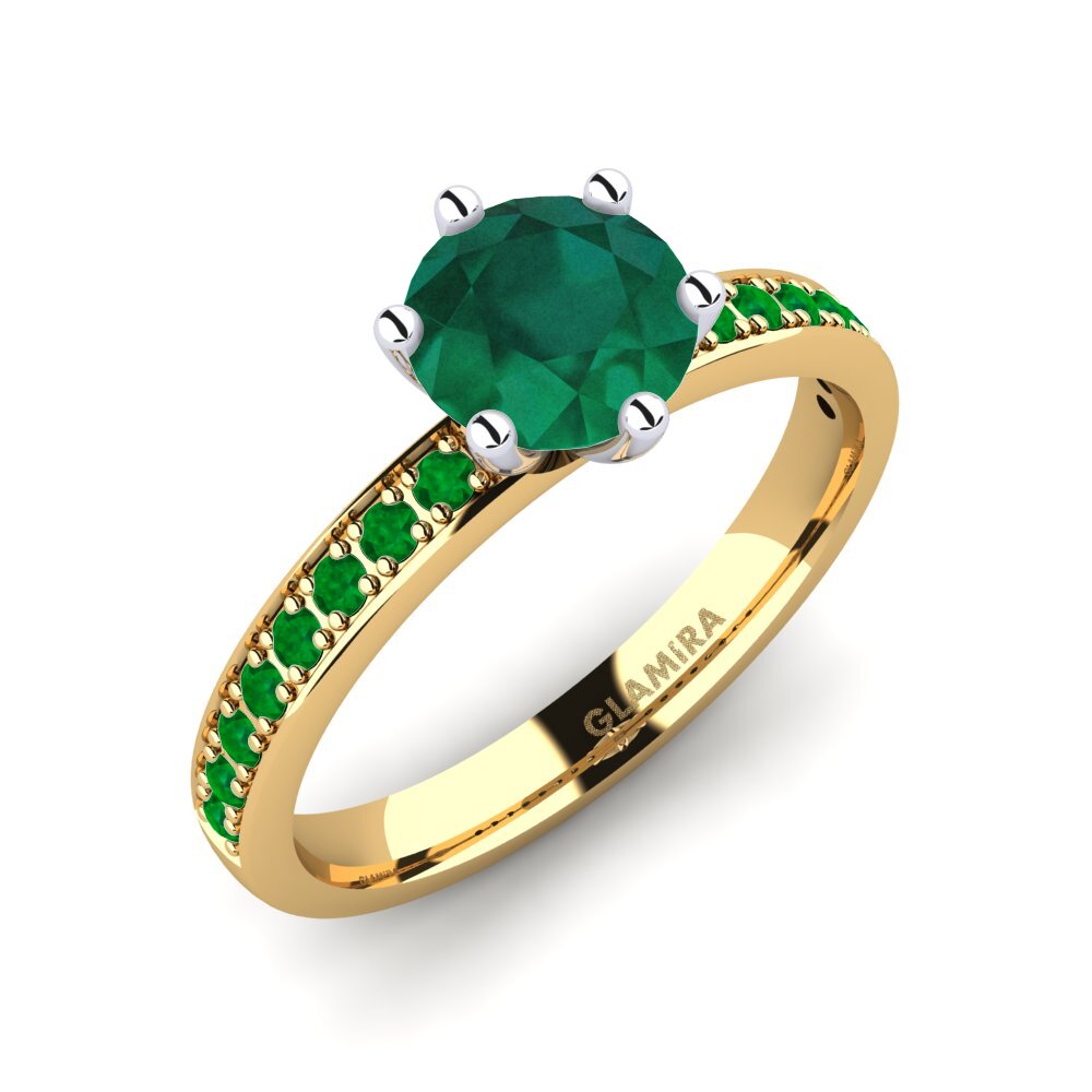14K Geel & Wit Goud Smaragd Verlovingsring Ageall 1.0 crt