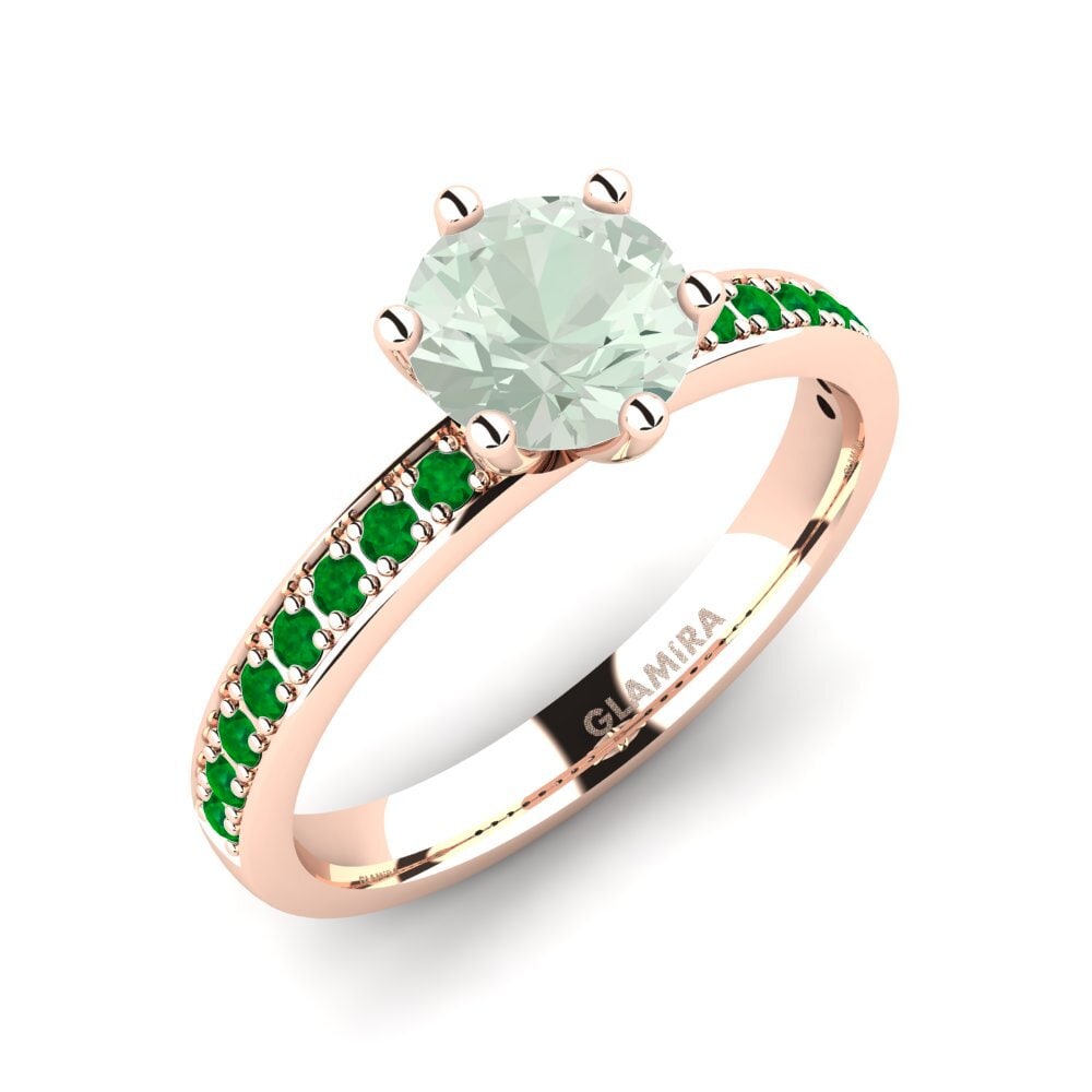 18k Oro Rosa Amatista verde Anillo de compromiso Ageall 1.0 crt